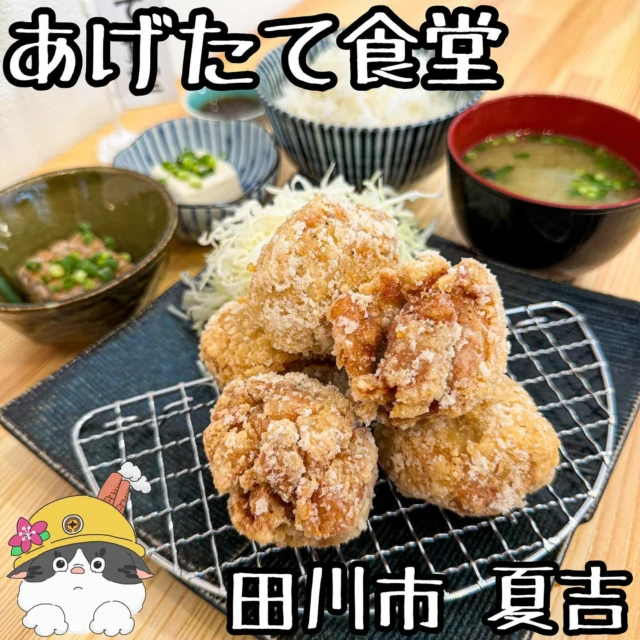 ☻

⁂⁂⁂⁂⁂⁂⁂⁂⁂⁂⁂⁂⁂⁂⁂⁂⁂⁂⁂⁂⁂⁂⁂⁂
∝店名➡︎【あげたて食堂】
∝アカ➡︎ @agetate_tagawa 
∝住所➡︎ 福岡県田川市夏吉1877
　　　　　(ハレパンさん横)
∝電話➡︎ 090-8264-2070
∝休日➡︎ 不定休
∝営業➡︎ 11:00〜13:30  16:00〜19:30
　　　　(日曜日は18:00まで)
　　　※ 投稿の内容は変更となる場合が
　　 　  ありますのでご確認ください。
⁂⁂⁂⁂⁂⁂⁂⁂⁂⁂⁂⁂⁂⁂⁂⁂⁂⁂⁂⁂⁂⁂⁂⁂

#あげたて食堂

▽【唐揚げ定食】...........................¥790
▽【ロースカツカレー】.................¥960
▽【チキン南蛮と生姜焼き定食】...¥1250
など
🔜🔜🔜メニューありswipe🔜🔜🔜

「あげたて食堂」さん。

皆さんもうご存知の「東京からあげ専門店
あげたて」さんになんと食堂が出来てました！

あの美味しい揚げたての唐揚げが、さらに
すぐに定食で食べれるのはありがたい！

しかも全てのメニューに好きな小鉢を2つ
選べるので実質、唐揚げを2個増やせます。

私は唐揚げ定食に唐揚げ2個増量と
ロースカツカレーに唐揚げ2個乗せました！

とても美味しかったです。
ご馳走様でした！

◆◆◆◆◆◆◆プチ情報コーナー◆◆◆◆◆◆◆
①食堂は夏吉店のみになります
②現在ごはん大盛り無料中
③全てオーダーから手作りなのでサックサク
④もちろんテイクアウトの唐揚げや弁当も◎
▽▽▽▽▽▽▽▽▽▽▽▽▽▽▽▽▽▽▽▽▽▽▽▽▽▽▽▽
#福岡グルメ#福岡ランチ#福岡めし#福岡カフェ
#田川市グルメ#田川市カフェ#田川市#筑豊
#筑豊グルメ#筑豊カフェ#田川#福岡観光
#福岡旅行#唐揚げ#チキン南蛮#生姜焼き
#定食#とんかつ